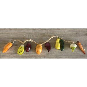 9 Hand Made Paper Mache With Gloss Finish Bright Vegetables on Rope 3" To 4"